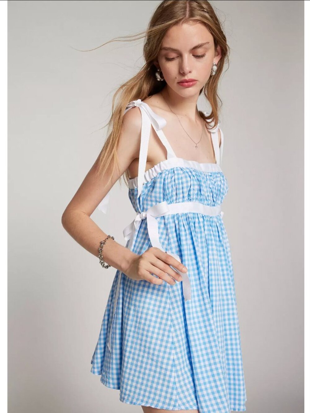 Kimchi Blue Women's Blue and White Gingham Babydoll Mini Dress